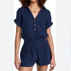 Z Supply Suntide Gauze Crinkle Short Sleeve Romper Shorts Cotton
